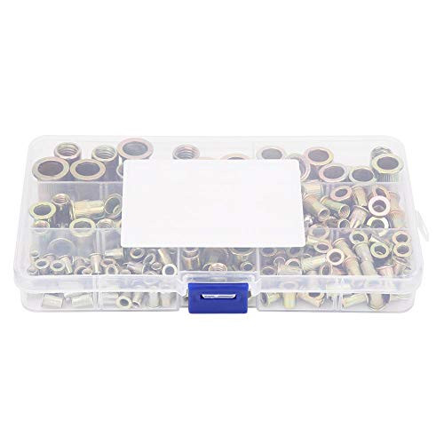 180pcs M3-M10 Rivet Nut Assortment Kit Zinc Plated Carbon Steel Flat Head Threaded Insert Rivet Nutsert