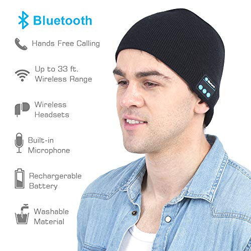 Bluetooth Beanie,Upgraded Bluetooth 5.0 and Siri, Wireless Headphone Beanie Music Hat Built-in HD Stereo Speakers & Microphone with Rechargeable USB for Winter Fitness Outdoor Sports & Christmas Gifts