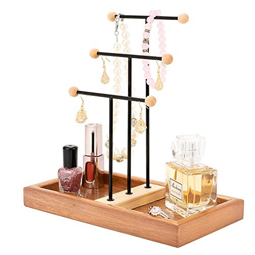 QILICHZ Jewelry Holder Wooden Jewelry Tree Stand Hanger Display Necklaces and Earrings Holder Organizer Rack for Necklace, Bracelets, Earrings and Watches with Ring Tray QILICHZ Jewelry Holder Wooden Jewelry Tree Stand Hanger Display Necklaces and Earrings Holder Organizer Rack for Necklace, Bracelets, Earrings and Watches with Ring Tray