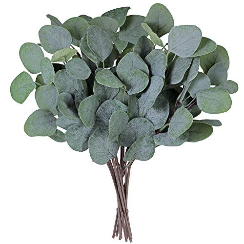 SUPLA 10 Pcs Fake Eucalyptus Leaves Stems Bulk Artificial Silver Dollar Eucalyptus Leaves Plant in Grey Green 11.8" Tall Wedding Greenery Artificial Greenery Holiday Greens Floral Arrangement