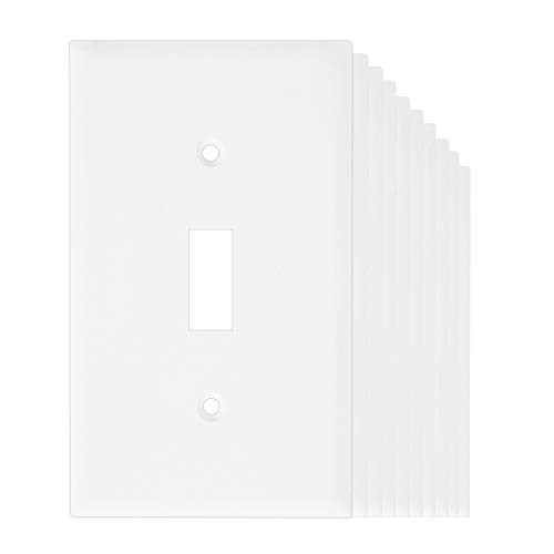 Toggle Wall Plate, Standard Size 1-Gang, Unbreakable Polycarbonate, Wall Plate, Switch Plate, Outlet Cover, Single Toggle Switch, White 10pack