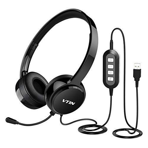 Vtin Computer Headset with Microphone, Lightweight Wired 3.5mm/USB Headsets with Noise Cancelling Mic, Stereo Skype Headphones, Comfort-Fit Call Center Headsets for Laptop, PC, Phone, MAC