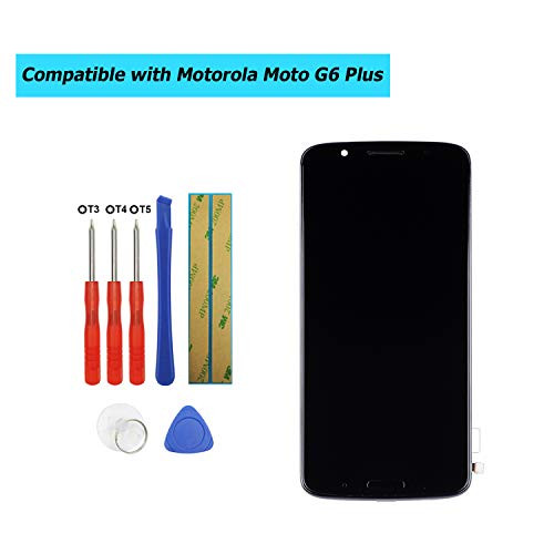 Upplus Replacement Screen Compatible with Motorola Moto G6 Plus Replacement Touch Screen LCD Assembly Front Pannel + Adhesive with Frame with Toolkit (Black)