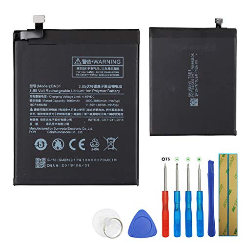 E-yiiviil Replacement Battery BN31 for Xiaomi Mi A1 Mi5X (3080mAh) with Tools