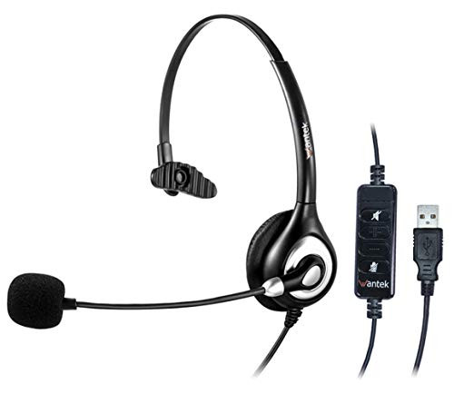 Pro USB Headset with Microphone Noise Cancelling & in-line Controls, Wantek Wired UC Headsets for Skype, Business, SoftPhone, Call Center, Crystal Clear Voice, Super Comfort (Mono UC600)