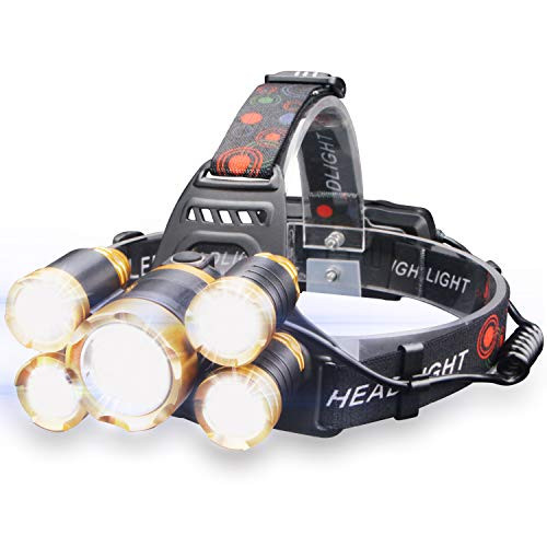 Soft Digits Headlamp, 6000 Lumen Ultra Bright 5 LED Headlight, USB Rechargeable Head Lamp Flashlight, 4 Modes Waterproof Zoomable Work Light for Outdoors, Household Soft Digits Headlamp, 6000 Lumen Ultra Bright 5 LED Headlight, USB Rechargeable Head Lamp Flashlight, 4 Modes Waterproof Zoomable Work Light for Outdoors, Household