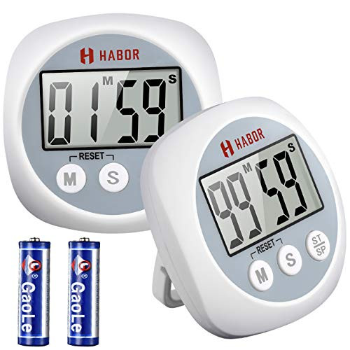 Habor Cooking Timers (2 Pack ), Digital Kitchen Timer with Loud Beep Alarm, Strong Magnet Second Minute Count up & Countdown Timer for Cooking Baking Sports Game Office (Batteries Included)