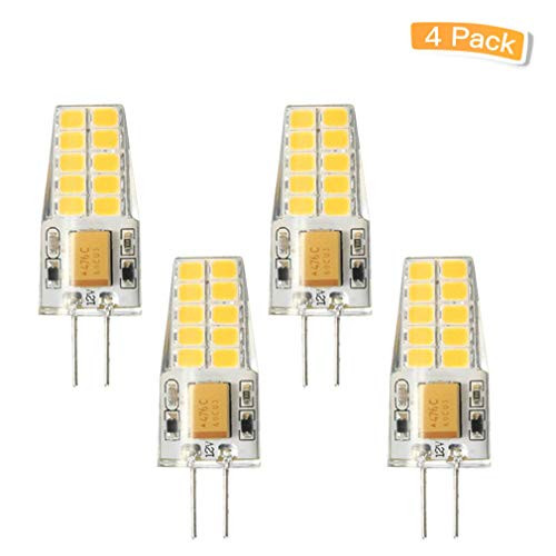 LXcom 2.5W G4 led Light Bulbs AC/DC 12V G4 Mini LED Bulb(4 Pack)- 25W Halogen Light Bulbs Replacement Warm White 3000K JC T3 Lamp for Chandelier Table Lamp Display Puck Light and Landscape Lighting