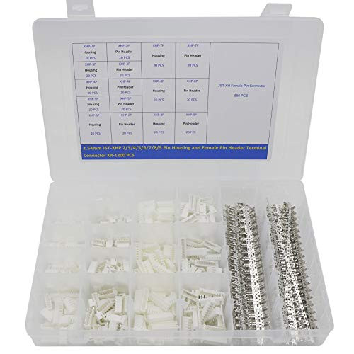 2.54mm JST-XHP 2/3 / 4/5 / 6/7 / 8/9 Pin Housing JST Adapter Cable Connector Socket Male and Female with 2.54mm Female Pin Header Connector Kit-1200 Pcs