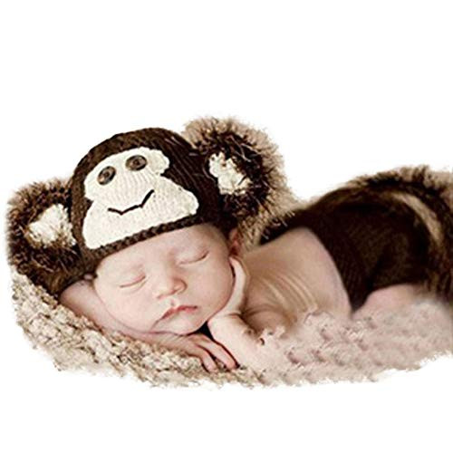 Infant Newborn Baby Boy Girl Crochet Costume Outfits Photography Props Cute Monkey Hat+Pant 0-6 Months