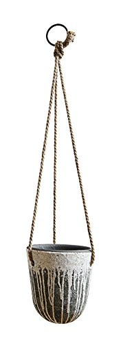 Creative Co-op Distressed Grey & White Hanging Terracotta Planter