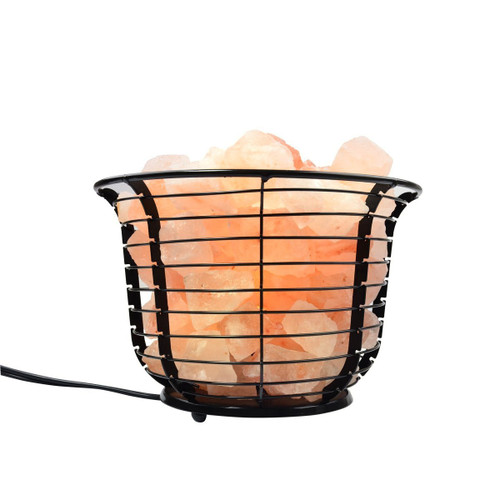 Mineralamp IB-101 Natural Himalayan Round Style Basket Salt Lamp with Carved Salt Chunks, Bulb & Dimmer Controlpeach/Pink