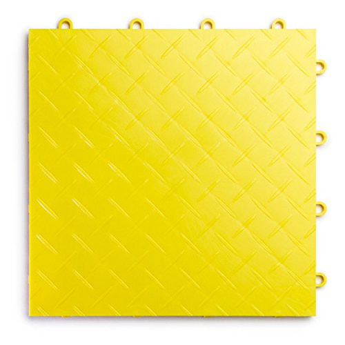RaceDeck Diamond Plate Design, Durable Interlocking Modular Garage Flooring Tile (12 Pack), Yellow