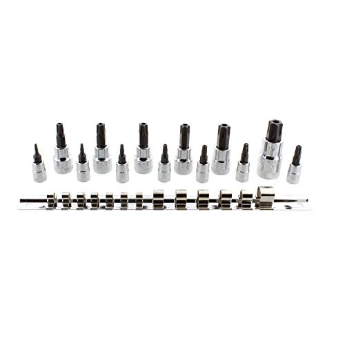 ABN Tamper Proof Torx Bit Sockets 13pc Torx Socket Set 1/4in 3/8in 1/2in Drive & FREE Socket Organizer Socket Rack