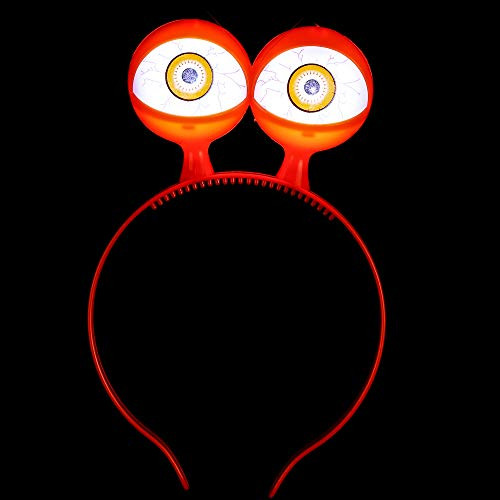 Fun Central BC998, 1 Pc Orange LED Eyeball Headband, Light up Headwear, Glowing Eyes Headband, Glow in The Dark Halloween Headband, Flashing Eyeball Headband, Rave, Concerts, Night Party