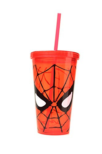 Silver Buffalo MC70087 Marvel Spider-Man Eyes Plastic Cold Cup with Lid and Straw, 16-Ounces
