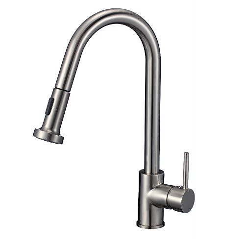 KDK Kitchen Faucet with Pull Out Sprayer Single Handle Solid Brass Hot and Cold Water Swivel Pull Out Pre-Rinse Spout Kitchen Sink Taps Brushed Nickel F25