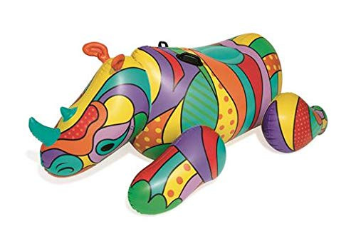 Bestway H2OGO! POP Culture Rhino Pool Lake Inflatable Summer Party Ride-On Float w/Heavy-Duty Handles