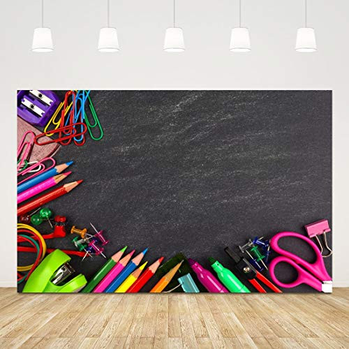 Back to School Photo Backdrop Classroom Blackboard Photography Background 5x3ft Vinyl Pencils Stationery Themed School Backdrop Banner Baby Kids Children Party Decoration Photo Studio Booth Props
