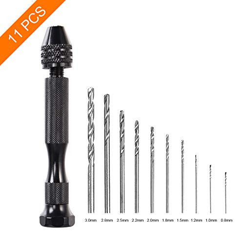 Professional Pin Vise Hand Drill Bits, Mini Twist Drill Bits Set (0.8-3.0mm), Precision Hand Drill Bits Rotary Tools Set of 11, for Metal Wood, Manual Work DIY, Jewelry, Assembling, Model Making