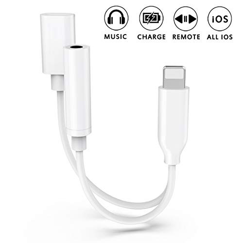 Headphone Adapter for iPhone X for iPhone Dongle 3.5 mm Jack Aux Adapter 2 in 1 Earphone Splitter Adapter Charger Cables & Audio Connector for iPhone Xs/Xs Max/XR/ 8/8 Plus /7/7 Plus Support All iOS