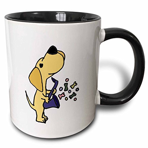 3dRose 218737_4""Funny Yellow Labrador Retriever Dog Playing Saxophone" Two Tone Mug 11 oz Black