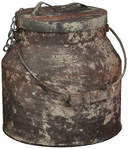 Your Heart's Delight Wood Handle Milk Bucket Decor with Lid, 7 by 7-Inch, Rusty
