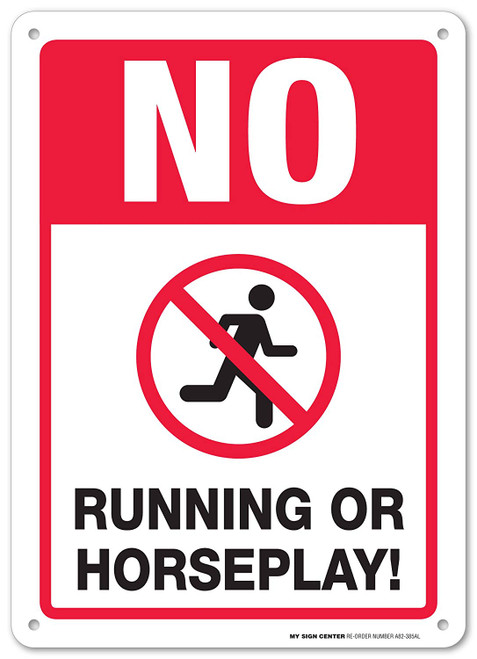 No Running Or Horseplay Sign - School Playground Rules - 14'x10' - .040 Rust Free Aluminum - Made in USA - UV Protected and Weatherproof - A82-385AL