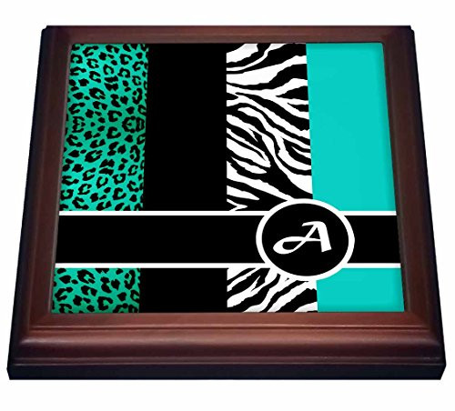 3dRose trv_35558_1 Elegant Animal Print Monogram-Teal a Trivet with Ceramic Tile, 8 by 8", Brown