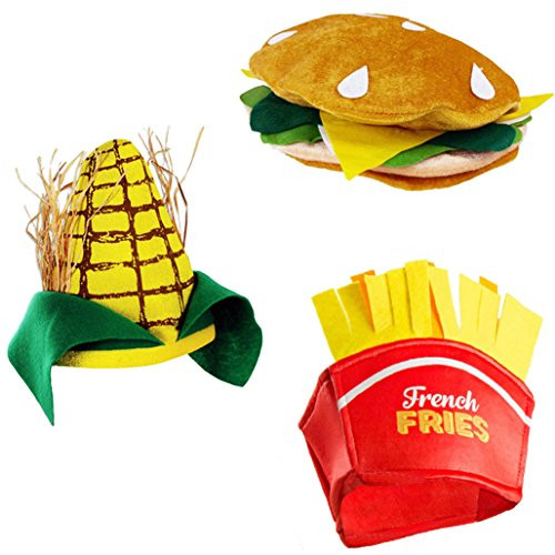 Tigerdoe Food Hats  Fast Food Hats - Burger Hat - Fries Hats - Corn On The Cob Hat - Food Costumes (3 Pack) (3 Pack Food Hats)