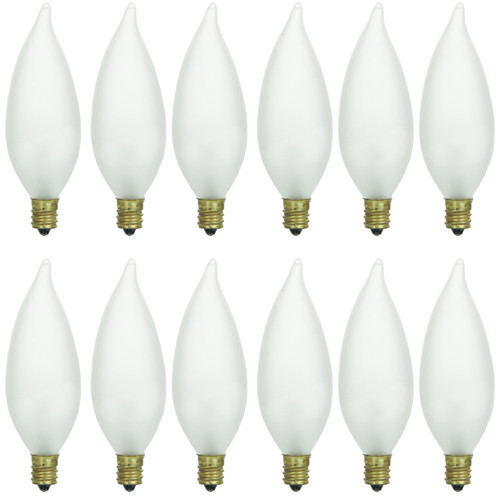 Sunlite 15CFF/25/12PK Flame Tip 15W Incandescent Petite Chandelier Light Bulb, Candelabra (E12) Base, Frosted Bulb (12 Pack)