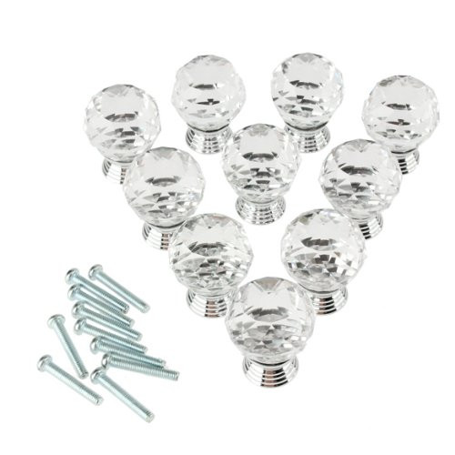 Vktech 10Pcs 30MM Glass Cabinet Knob Drawer Pull Handle for Door Wardrobe (Crystal)