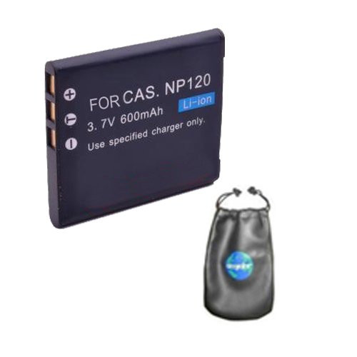 Digital Replacement Camera and Camcorder Battery for Casio NP-120, Exilim: EX-S200 - Includes Lens Pouch