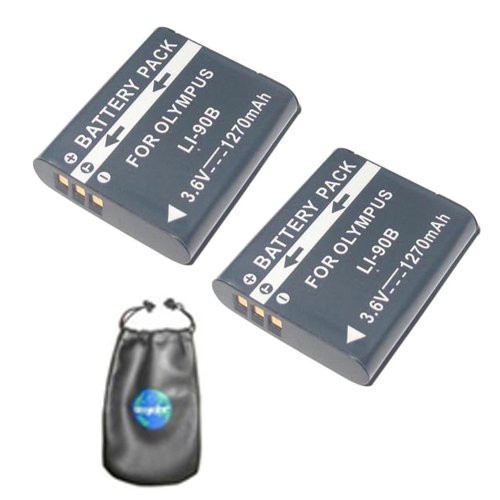 ValuePack (2 Count): Digital Replacement Camera and Camcorder Battery for Olympus Li-90B, SH-50 iHS - Includes Lens Pouch