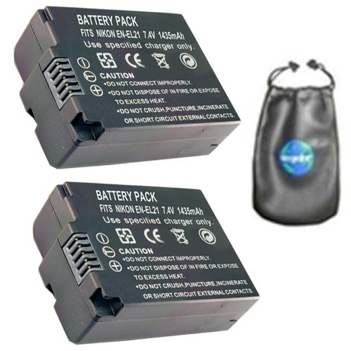 ValuePack (2 Count): Digital Replacement Camera and Camcorder Battery for Nikon EN-EL21, EL21, 1 V2 - Includes Lens Pouch
