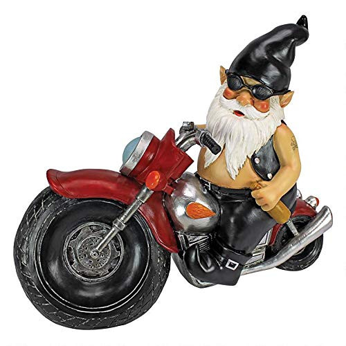 Design Toscano Axle Grease the Biker Garden Gnome Motorcycle Statue, 13 Inch, Polyresin, Full Color