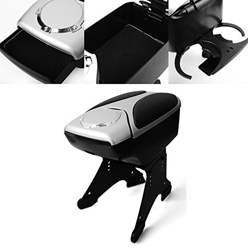 Black Silver Front Center Console Armrest Storage Box w/Cup Holder Universal Fit
