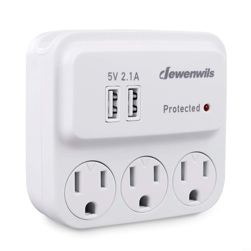 Dewenwils 3 Outlets Wall Adapter Surge Protector (1000 Joules) Wall Tap with 2 USB Ports and Phone Holder, Small Charging Station for Home / Travel Use, UL Listed, White