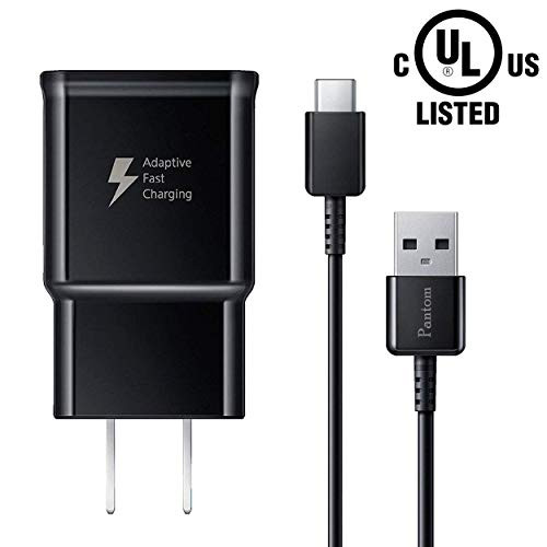Pantom Adaptive Fast Charging Wall Charger and 5-Feet USB Type C Data Cable Kit Compatible with Samsung Galaxy S10/S10+/S9/S9+/S8/S8+ Note 8/Note 9 & Other Smartphones (Black)