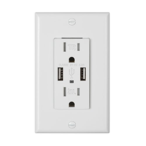 BN-LINK in-Wall Outlet with USB Ports, Dual Power Wall Outlet and Dual 4.8A High Speed 2 Plug 2 USB Charger with 15A 125VAC Tamper Resistant, White Wall Plate Included, UL Listed