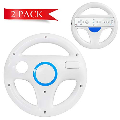 G.Wheel 2 Pack Mario Kart Steering Wheels Wii Racing Wheel for Nintendo Wii, Mario Kart, Tank, More Wii or Wii U Racing Games (White)