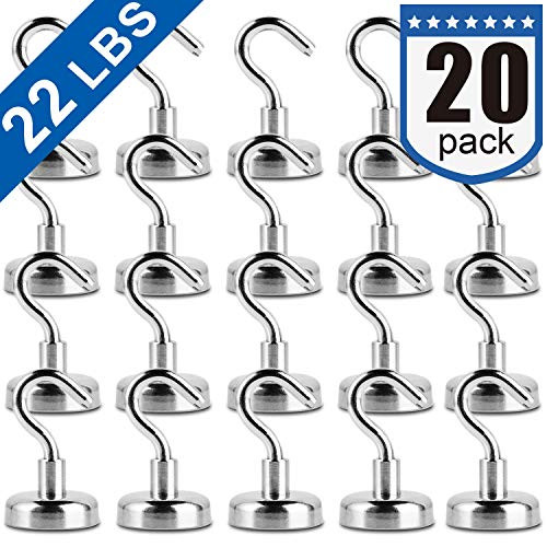 Heavy Duty Magnetic Hooks, Strong Neodymium Magnet Hook for Home, Kitchen, Workplace, Office and Garage, Pack of 20