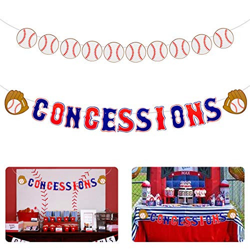 Apipi 2 Pcs Baseball Themed Concessions Banner Concession Stand Sign Baseball Party Supplies Sports Themed Baby Shower Birthday Party Candy Table Decorations