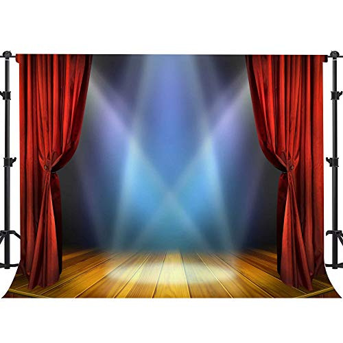 EARVO 7x5ft Stage Red Curtain Backdrop Spotlight Photography Background Show Party Cotton Backdrop (Wrinkle Resistance) Photo Booth Photocall Props EA044