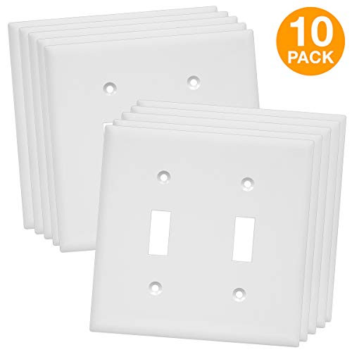Enerlites 8812-W 2-Gang Toggle Wall Plate, Standard Size, Unbreakable Polycarbonate, White - 10 Pack