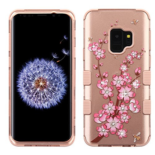 MyBat Cell Phone Case for Samsung Galaxy S9 - Spring Flowers 2D Rose Gold Diamonds Image