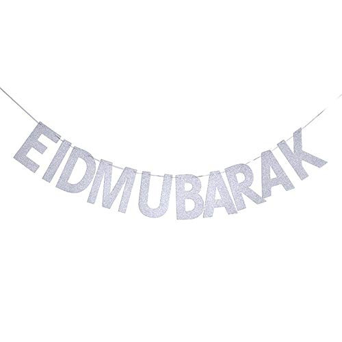 Eid Mubarak Banner, Ramadan Kareem Bunting Party Decorations, Islamic Muslim Party Decors Supplies - Silver Glitter Eid Mubarak Banner, Ramadan Kareem Bunting Party Decorations, Islamic Muslim Party Decors Supplies - Silver Glitter