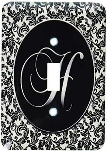 3dRose lsp_38757_1 Letter H - Black And White Damask Single Toggle Switch