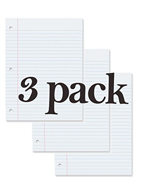 Filler Paper, Loose Leaf Paper, Wide Ruled Paper, 200 Sheets, 10-1/2" x 8", White, (3 Pack)