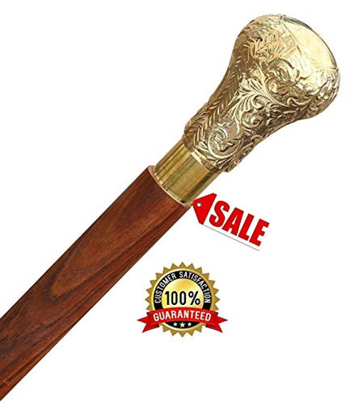 AS Artisans Weekend Sale on 37 Inch Walking Stick in Natural Wood a Brass Handle - Elegant Walking Stick Cane Wooden Walking Cane